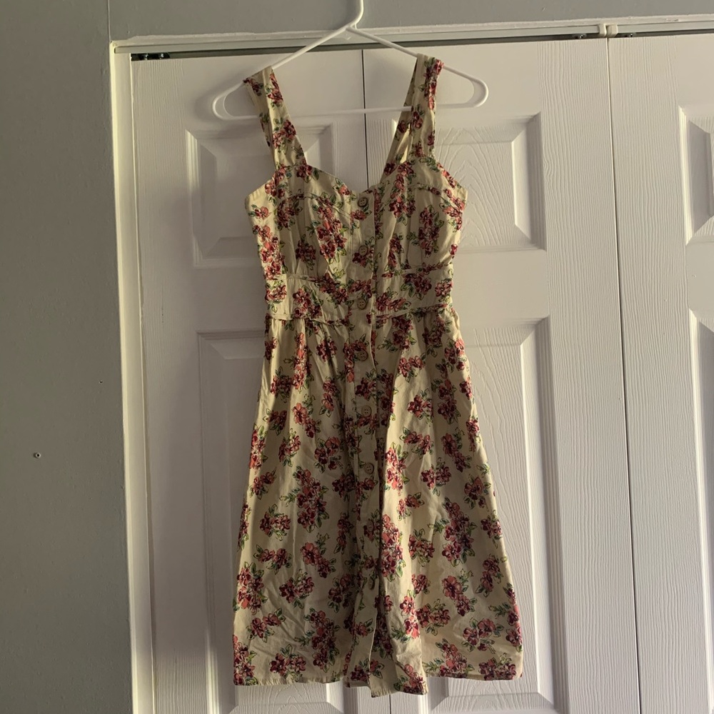 Floral button down summer dress with shirring